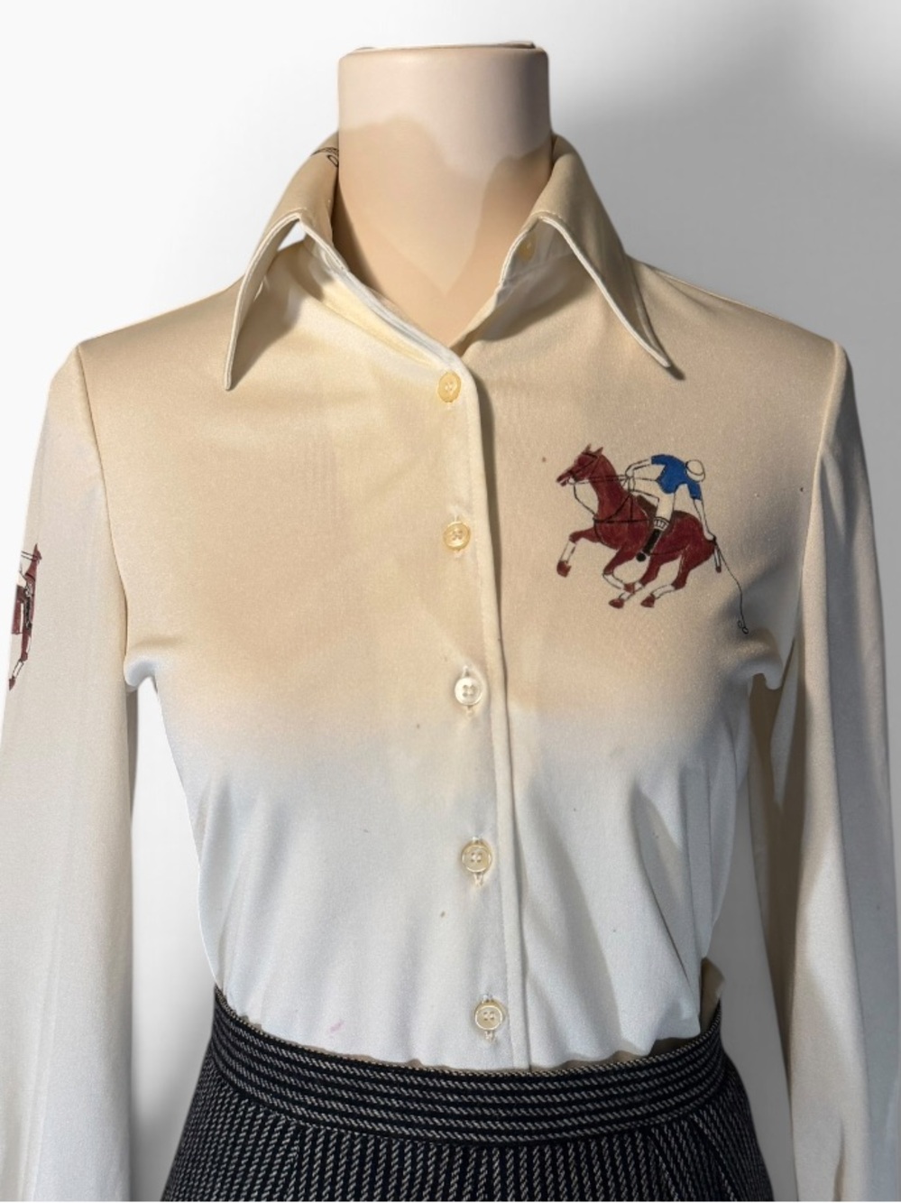 Vintage Equestrian Polo Player Blouse Size S Hanro Horsegirl Preppy Fall Style